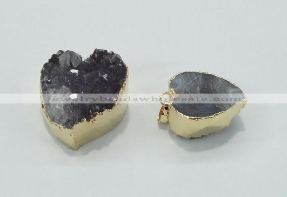 NGP1404 20*25mm - 25*30mm heart druzy amethyst pendants wholesale