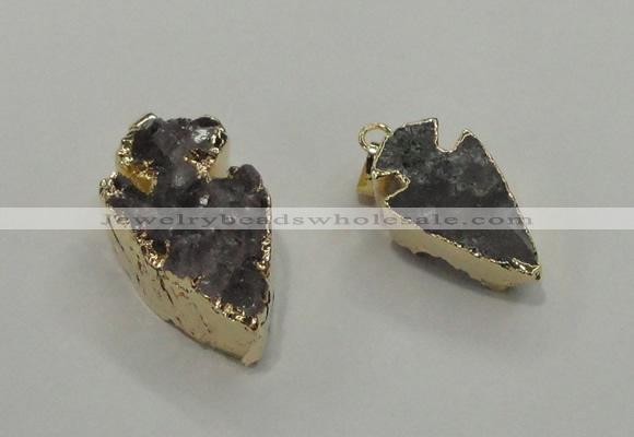 NGP1405 15*25mm - 20*35mm arrowhead druzy amethyst pendants wholesale