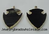 NGP1451 47*57mm arrowhead black agate gemstone pendants wholesale