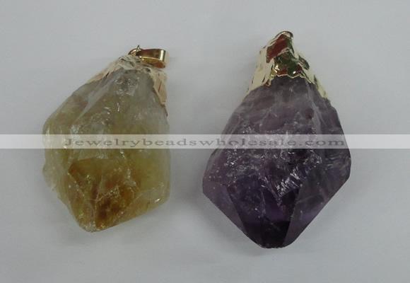 NGP1467 22*45mm - 25*50mm nuggets amethyst & citrine pendants