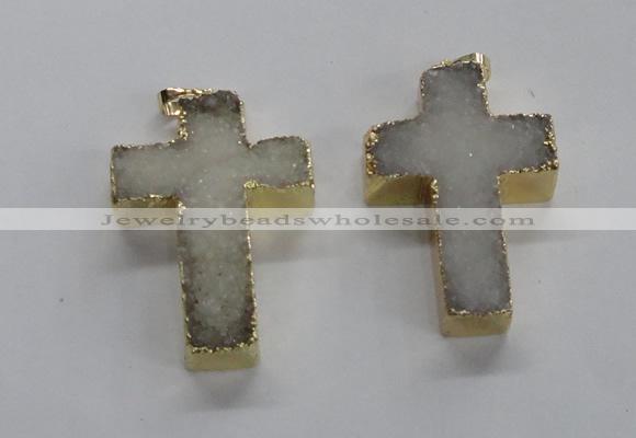 NGP1684 30*45mm - 32*50mm cross druzy agate pendants wholesale