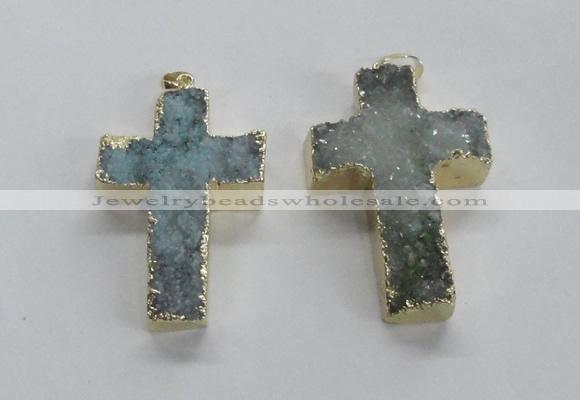 NGP1685 30*45mm - 32*50mm cross druzy agate pendants wholesale