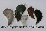 NGP1695 20*40mm - 35*70mm carved leaf agate gemstone pendants