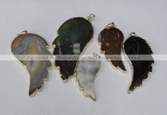 NGP1695 20*40mm - 35*70mm carved leaf agate gemstone pendants