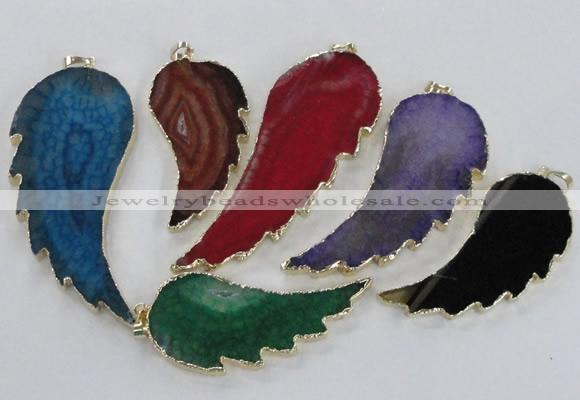 NGP1774 25*45mm - 35*65mm wing-shaped agate gemstone pendants