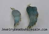 NGP1803 35*40mm - 45*50mm wing-shaped plated druzy agate pendants