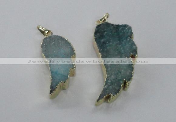 NGP1803 35*40mm - 45*50mm wing-shaped plated druzy agate pendants