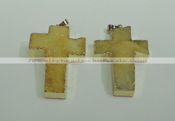 NGP1875 30*45mm - 32*50mm cross druzy agate gemstone pendants