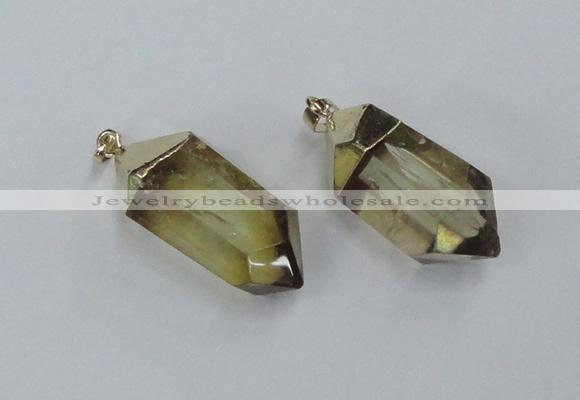 NGP1901 18*38mm - 20*42mm faceted nuggets lemon quartz pendants