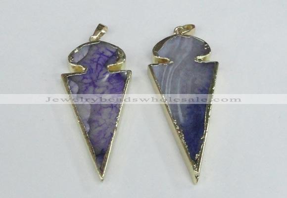 NGP1925 30*65mm arrowhead agate gemstone pendants wholesale