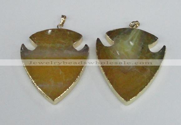 NGP1963 47*57mm arrowhead agate gemstone pendants wholesale