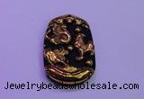 NGP2010 30*40mm carved gold plated matte black obsidian pendants