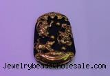 NGP2013 38*55mm carved gold plated matte black obsidian pendants