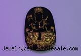 NGP2034 40*65mm carved gold plated matte black obsidian pendants