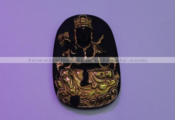 NGP2034 40*65mm carved gold plated matte black obsidian pendants