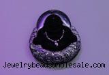 NGP2036 40*45mm carved silver plated matte black obsidian pendants