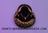 NGP2037 40*45mm carved gold plated matte black obsidian pendants