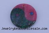 NGP208 6*40mm coin dyed rhodochrosite & chrysocolla gemstone pendant