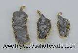 NGP2108 20*40mm - 25*65mm feather-shaped druzy agate pendants