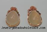 NGP2135 25*42mm agate gemstone pendants with crystal pave alloy settings