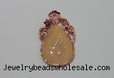 NGP2139 25*45mm agate gemstone pendants with crystal pave alloy settings