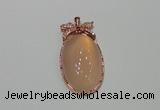 NGP2141 24*47mm agate gemstone pendants with crystal pave alloy settings