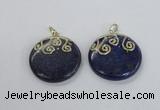 NGP2622 40mm flat round lapis lazuli gemstone pendants wholesale