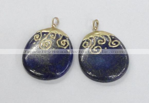 NGP2623 40*50mm oval lapis lazuli gemstone pendants wholesale