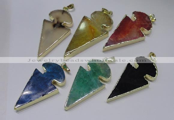 NGP2652 25*48mm - 28*54mm arrowhead agate pendants wholesale