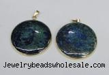 NGP2930 40*42mm flat round chrysocolla gemstone pendants