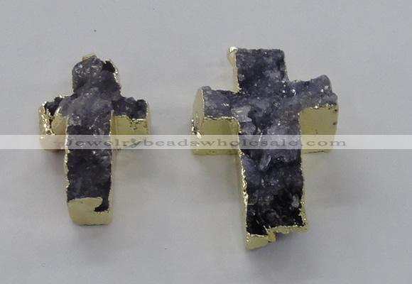 NGP2933 25*40mm – 30*50mm cross druzy agate gemstone pendants wholesale