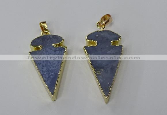 NGP3208 18*35mm - 20*40mm arrowhead blue lace agate pendants