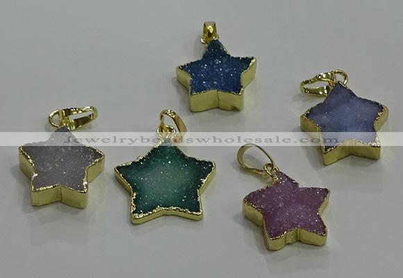 NGP3432 15*15mm - 18*18mm star druzy agate gemstone pendants