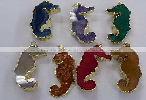 NGP3538 22*58mm - 25*55mm seahorse agate gemstone pendants