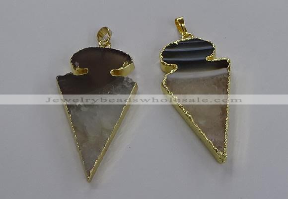 NGP3570 25*50mm - 30*55mm arrowhead druzy agate pendants