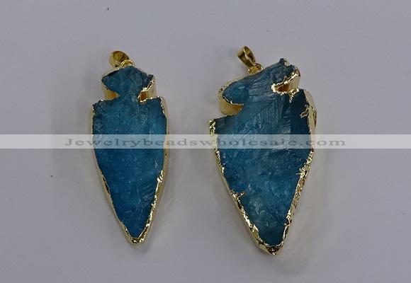 NGP3816 25*45mm - 30*60mm arrowhead dyed white crystal pendants