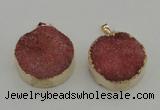 NGP4058 28mm – 30mm flat round druzy quartz pendants wholesale