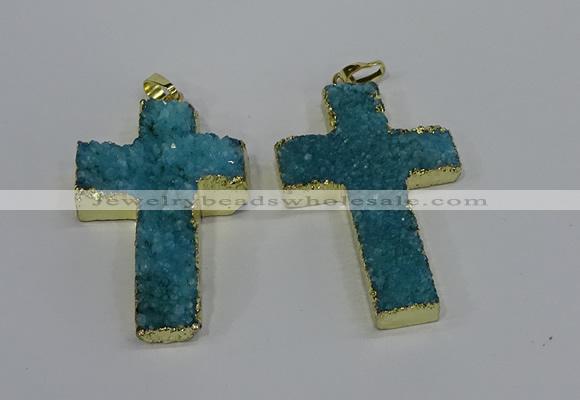 NGP4176 30*48mm - 32*50mm cross druzy quartz pendants wholesale