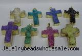 NGP4180 30*48mm - 32*50mm cross druzy quartz pendants wholesale