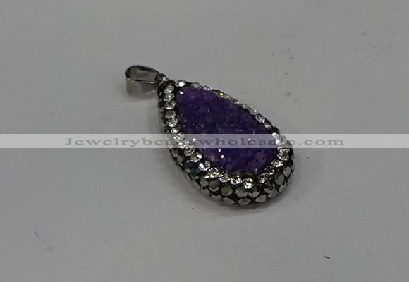 NGP4268 14*23mm flat teardrop plated quartz pendants wholesale