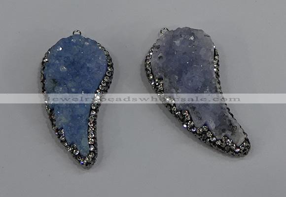 NGP4319 20*40mm - 25*50mm wing-shaped druzy quartz pendants