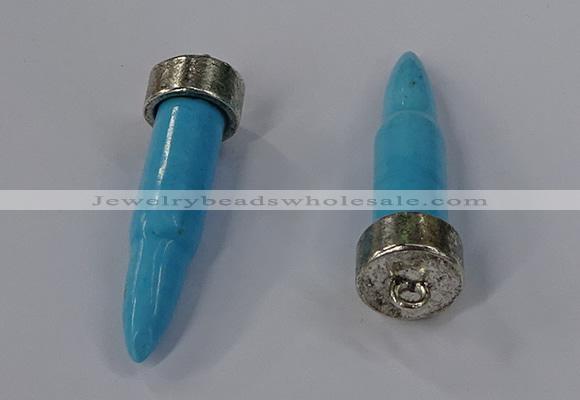 NGP4540 15*52mm bullet-shaped white howlite turquoise pendants