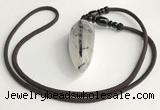 NGP5582 Black rutilated quartz teardrop pendant with nylon cord necklace