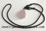 NGP5588 Rose quartz nugget pendant with nylon cord necklace