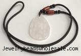 NGP5592 Rose quartz flat teardrop pendant with nylon cord necklace