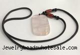 NGP5594 Rose quartz rectangle pendant with nylon cord necklace