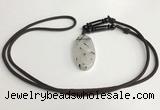 NGP5601 Black rutilated quartz oval pendant with nylon cord necklace