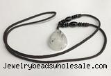 NGP5603 Black rutilated quartz teardrop pendant with nylon cord necklace