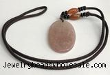 NGP5608 Strawberry quartz oval pendant with nylon cord necklace