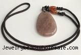 NGP5609 Strawberry quartz flat teardrop pendant with nylon cord necklace